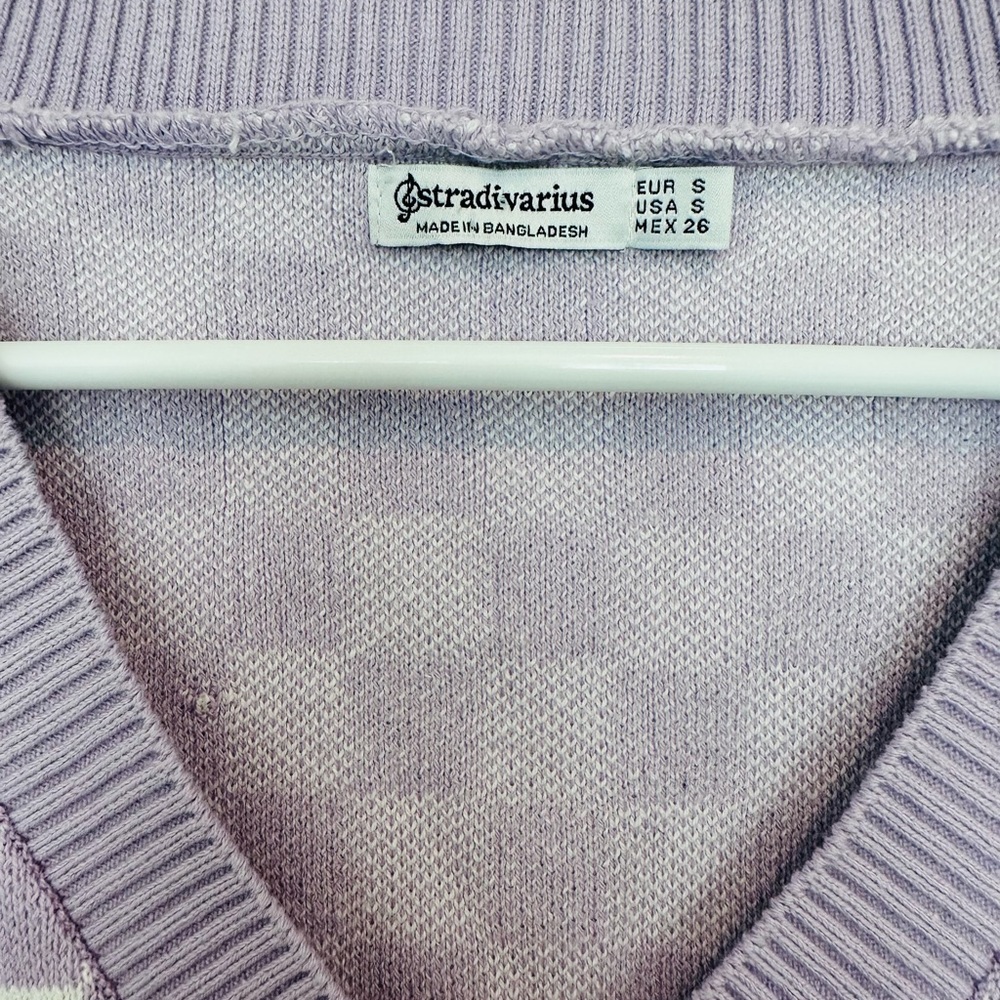 Stradivarius Sweater Vest Checkered Purple White Small - Picture 3 of 3